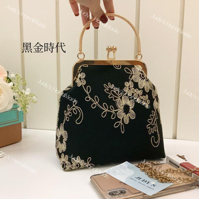 Judy’s 小舖》青花瓷黑金時代 直式手機包口金包旗袍包 附提手送鍊 復古優雅宮廷風氣質典雅旗袍包