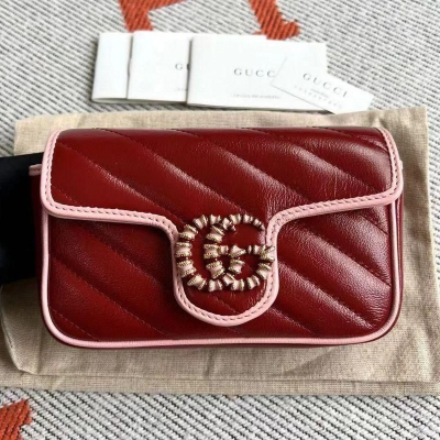 二手99新GUCCI古馳經典爆款限量拼色MINI GG鏈條包單肩斜挎包超值
