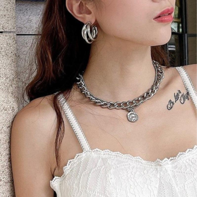 【DOE.FF】歐美圈環雙條項鍊 (現貨) 項鍊 項鍊女 純銀項鍊 頸鍊 飾品 韓國 辣妹風 小香風 女裝