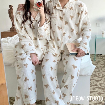 ????? ?????? ?泰迪熊舒適棉紗睡衣 兩件式套裝 長袖長褲睡衣 情侶睡衣 小熊?