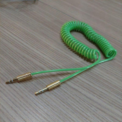 綠色捲捲3.5mm立體音源線 公-公 3.5mm公 喇叭線 對錄線 MP3音響線 100cm 1M