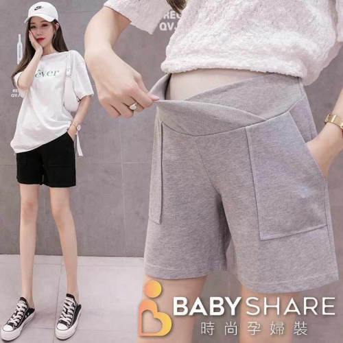 台灣現貨 低腰寬口袋棉質孕婦短褲-可調節 短褲 孕婦褲 托腹褲 孕婦裝 BabyShare時尚孕婦裝【OCS004】