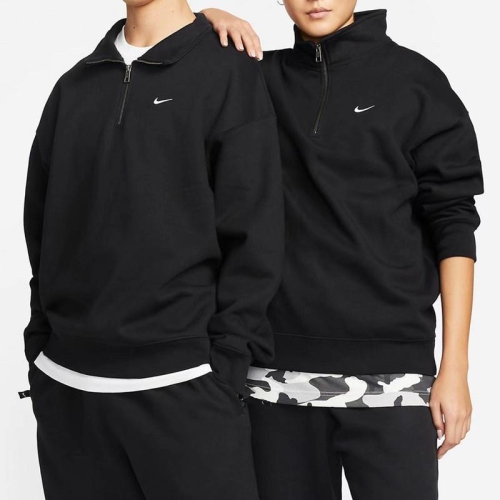 現貨～簡約NIKE 刺繡 小LOGO 半拉鍊 休閒 加絨 長袖 衛衣 大學T DQ5210-010