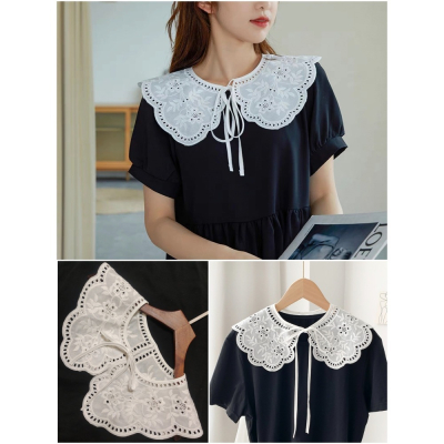白色重工刺繡百搭小披肩假領子綁帶領子