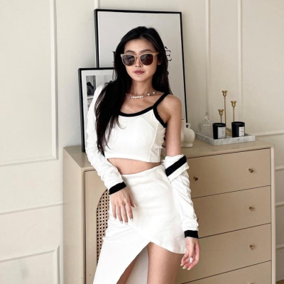 【DOE.FF】 螺紋滾邊兩件套上衣 （現貨） 上衣女 短版上衣 套裝女 背心女 外套女 小香風 辣妹風 女裝 小外套
