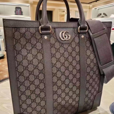 二手99新23新款Gucci古馳男包灰色Ophidia中號手提托特包休閑單肩包731793