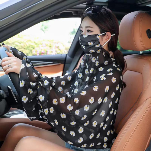 ?台灣現貨?天天出貨? 防曬披肩女薄款開車騎車長袖防紫外線披肩面紗護頸夏季一體防曬衣