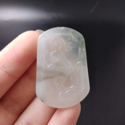 天然阿彌陀佛玉石冰種緬甸玉硬玉A貨翡翠精雕吊墬玉珮36.5*24.6*4mm墬子玉墬掛件觀音菩薩如來保佑平安珠寶