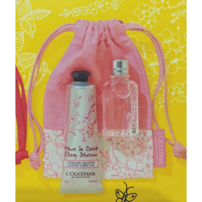 Loccitane 歐蘇丹 護手霜+香水+束口袋 三件組 Cherry blossom 櫻花組（無盒）