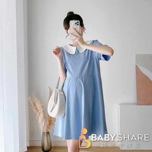 超級特價 翻領甜美洋裝 短袖 洋裝 連身裙 孕婦裝 BabyShare時尚孕婦裝【UC282】