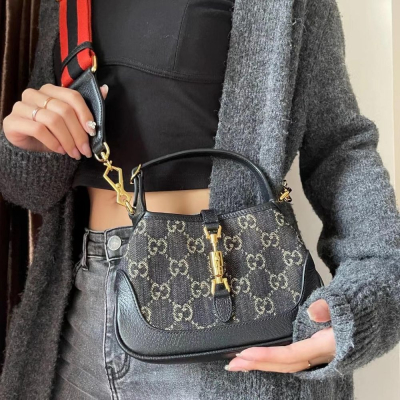 Gucci古馳女包黑色丹寧Jackie 1961迷你手提單肩包685127
