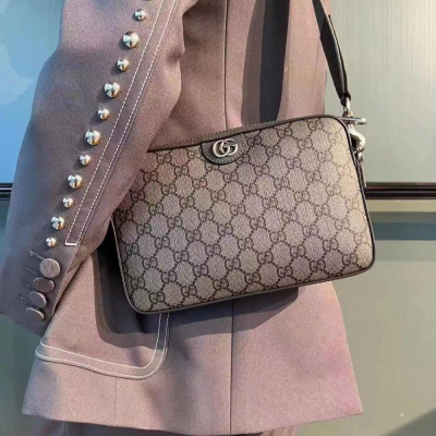 二手99新Gucci古馳男包灰色Ophidia系列GG單肩包手拿包699439