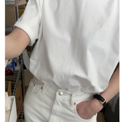 ᴷᴼᴿᴱᴬ ??夏季圓領寬鬆短袖T恤