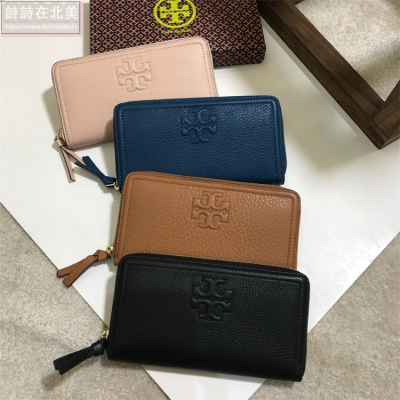 詩詩精品 Tory Burch 皮夾 時尚百搭 長夾 錢包 手拿包 頭層荔枝紋牛皮零錢包 拉鏈鈔票夾 證件夾 大鈔夾