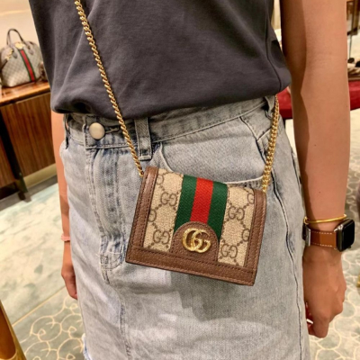 二手99新Gucci古馳女包Ophidia系列GG鏈條卡包WOC錢夾式單肩包625711