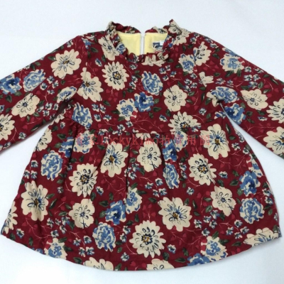 全新【女童 碎花 長袖 連身裙 刷毛 7Y 紅色】BABY 幼童 衣服 冬季 洋裝 LIANG TAI CASUAL