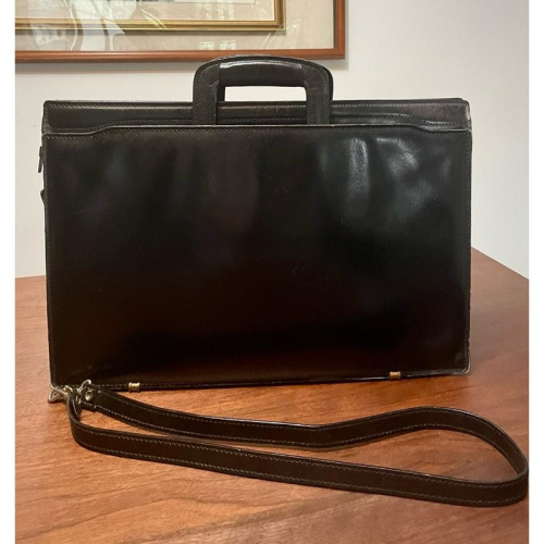 1980年代歐洲購入古著vintage 全 真皮公事包手提包肩背包 寬42x35高 最厚9公分 真皮