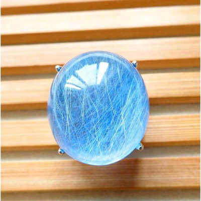 絕美滿絲金光閃閃富貴無雙極美罕見水藍色髮晶鑲嵌戒指21*18mm活圍內徑可調男女戒天然水晶之王珠寶玉石寶石首飾飾品