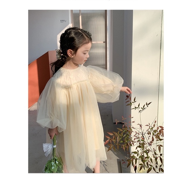 兒童洋裝【新款上市】?韓系 絕美小仙女 仙氣爆表 蕾絲澎澎袖長袖洋裝 童裝 女童裝 女童洋裝 公主裝 洋裝 女童套裝