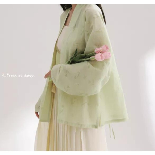 ｜春日醒｜花叢間?日常漢服改良式漢服印花後開叉飛機袖女春夏通勤百搭素色對襟短衫開衫外套