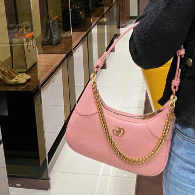 二手99新Gucci古馳女包粉色Aphrodite系列小號新月HOBO單肩包腋下包731817