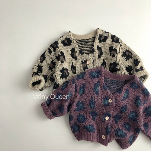 童裝 豹紋V領針織外套