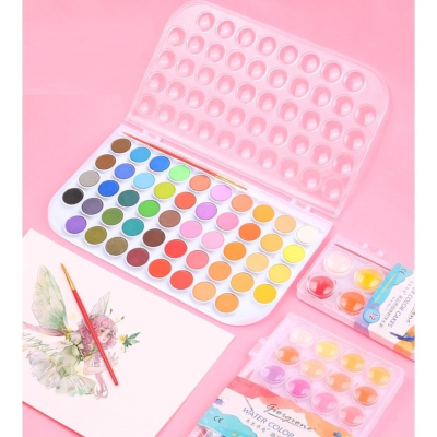 台灣現貨｜固體水彩 水彩粉餅 水彩顏料 彩繪工具 美術用品 初學者水彩 水彩用具 調色盤 24色 36色｜彤夫人生活百貨