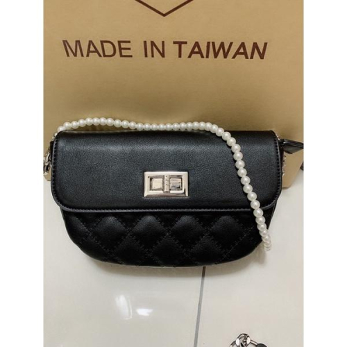 ❤️2 days國際美妝精品❤️小香風頭層牛皮現貨開發票 雙珍珠鍊皮帶馬鞍包