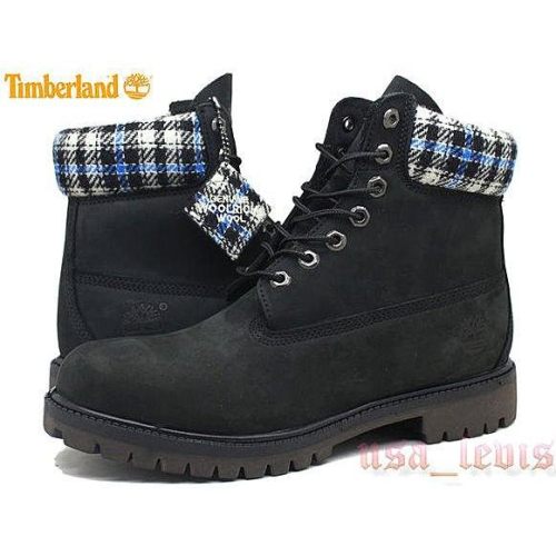 【美國LEVI S專賣】現貨8M優惠TIMBERLAND WOOLRICH 10061黃靴款藍白羊毛格紋防水黑短靴