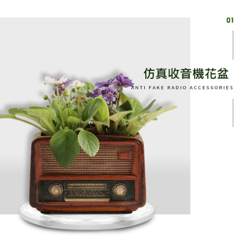 【Fm花盆 多肉花盆 多肉花盆 居家裝飾 園藝裝飾 創意復古收音機造型擺件花盆 居家多用途盆栽