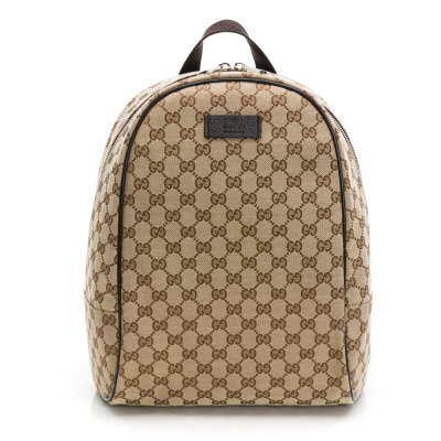 【GUCCI 古馳】GUCCI 經典雙G LOGO牛皮飾邊厚棉緹花後背包 __DVSHOP 保證正貨 台灣現貨不用等