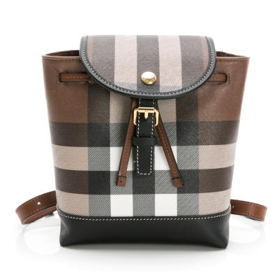 BURBERRY 巴寶莉 掀蓋抽繩磁扣格紋皮革微型後背包__DVSHOP 保證正貨 台灣現貨不用等