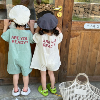 夏季款 嬰幼兒童連身褲裝 兄妹裝 短袖連身短褲-