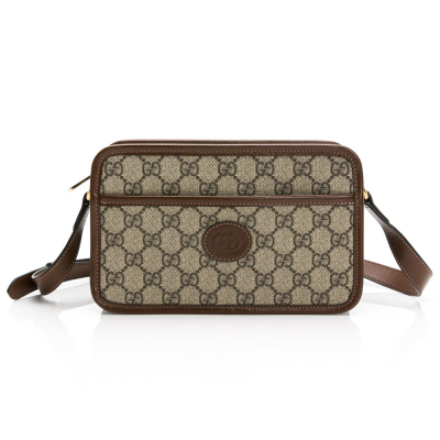 【GUCCI 古馳】 GUCCI 老花咖邊斜背方包 __DVSHOP 保證正貨 台灣現貨不用等