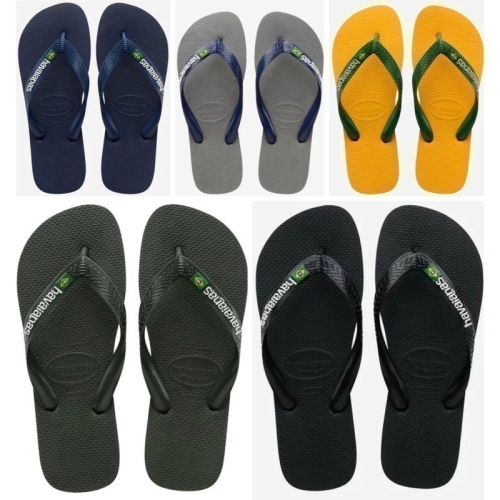 巴西人字拖Havaianas 男款 Brasil logo 深藍/ 黃/ 黑/墨綠夾心 /白