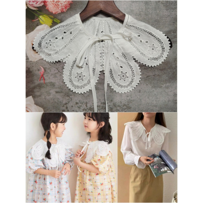 刺繡小花鋸齒花邊外搭娃娃領假領子披肩