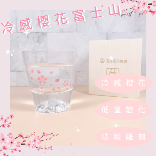 【現貨 免運】丸モ高木陶器 冷感櫻花富士山 冷感杯 櫻花杯 萬用杯 變色杯 玻璃杯 水杯 杯子 270 ml 附禮盒