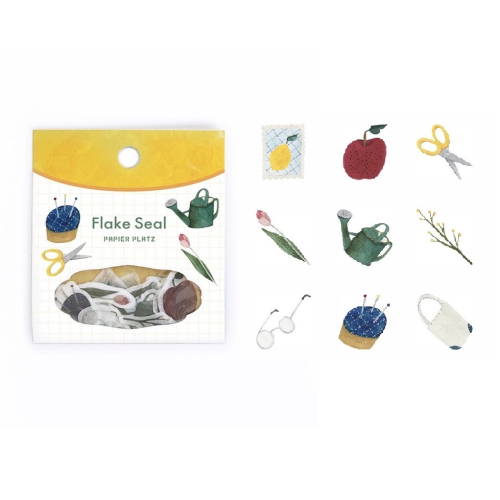 【文具室務】日本 PAPIER PLATZ x ASANEL 花與針線活 和紙貼紙包 Flake Seal 貼紙 手帳
