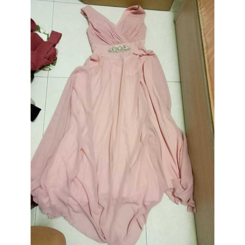 NG商品- 雙v領抽褶腰舞會洋裝