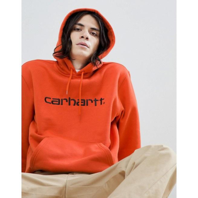 Carhartt WIP 經典LOGO刺繡連帽長袖 橘紅 embroidered hoodie in orange