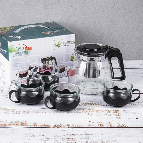 養生茶具泡茶壺五件套耐熱玻璃花茶壺功夫茶具套裝盒禮品絲印
