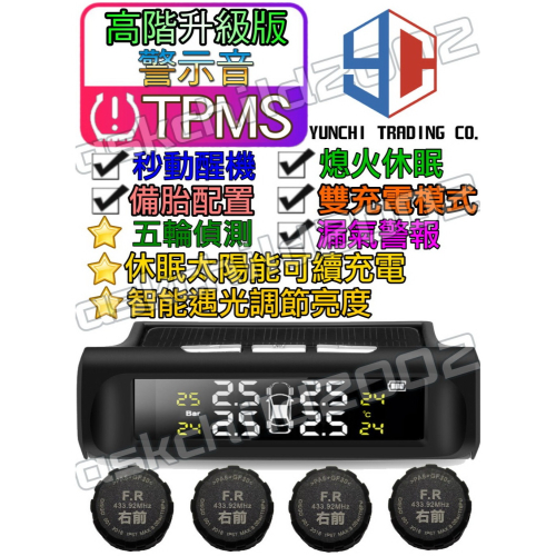 (領券最高折150 公司貨附發票)保固1年 團購&批發專區 高階警示音版 彩色 太陽能胎壓偵測器 無線 胎壓 TPMS