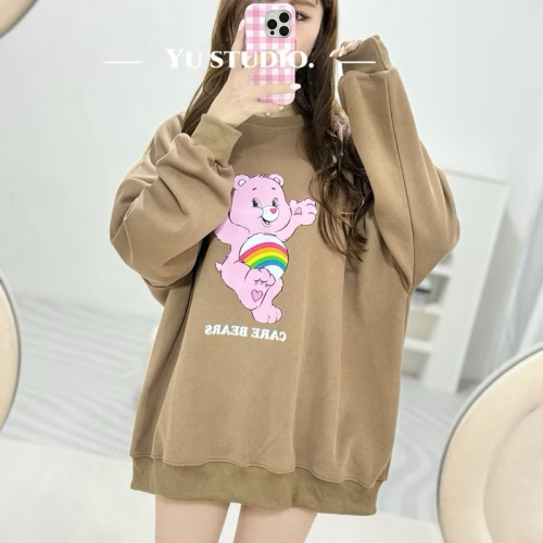 ?現貨?carebears彩虹熊大學T 泡泡袖落肩上衣（3色）寬鬆大版 衛衣棉長
