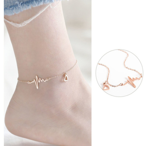 ?BEAUTY飾品? FF15-16 在台現貨 真金電鍍14k 心電心愛心鈦鋼腳鍊（玫瑰金）/簡約冷淡風愛心鈦鋼腳鍊