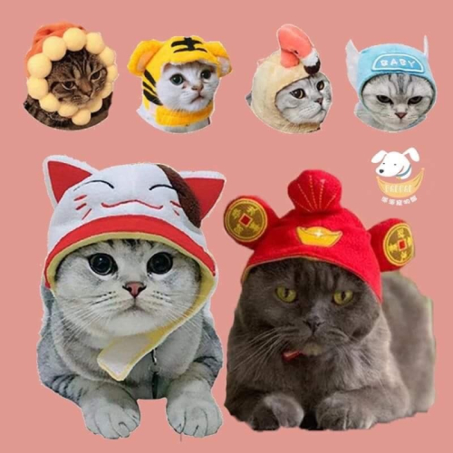 ?寵物造型頭套? 狗帽子 貓帽 寵物帽 寵物配件 寵物頭套 貓咪頭套貓南瓜狗狗寵物帽子貓咪頭飾可愛招財貓財神爺天使萬聖節