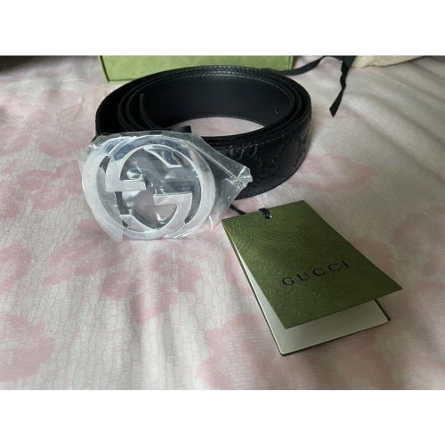 GUCCI 古馳411924 經典Guccissima GG壓紋銀釦牛皮腰帶/皮帶(黑色)