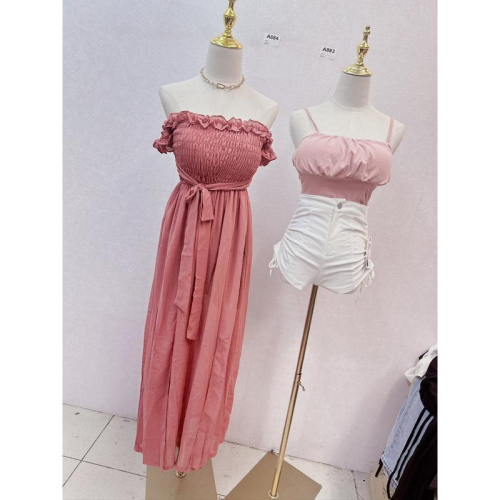 YAN女裝現貨實拍！一字領雪紡長洋 細肩罩杯背心 長裙 長洋裝 渡假 仙女 百搭背心 孕婦 大尺碼 大奶背心