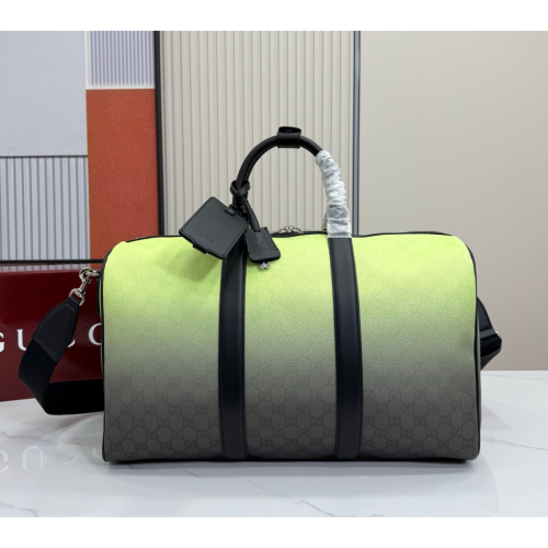 幾乎全新GUCCI 男士 GG 漸變檸檬綠 帆布旅行袋