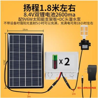 ╭四月科技能源╮太陽能6W太陽能板微型水泵 噴泉循環潛水泵 魚缸假山池塘抽水泵家用小水泵7.4V電池
