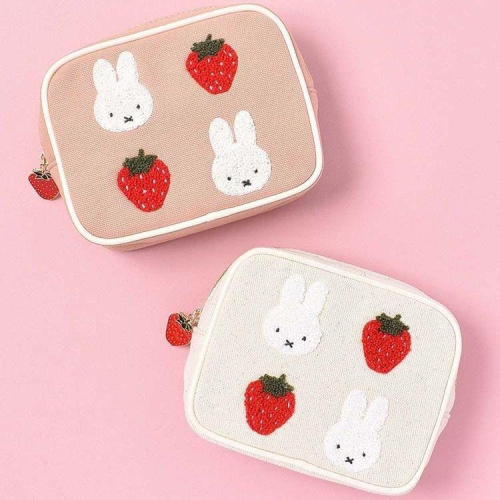 袋我走【MIFFY 刺繡草莓化妝收納包 (白色/粉色)】